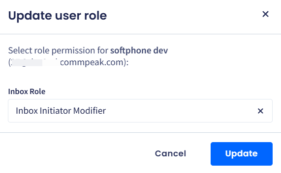 Screenshot of the Update user role confirmation dialog