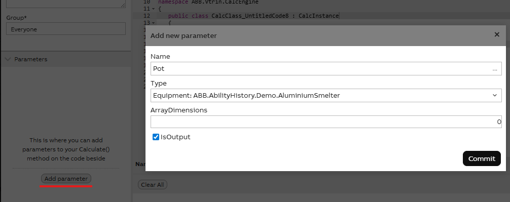 Example of adding parameters to code