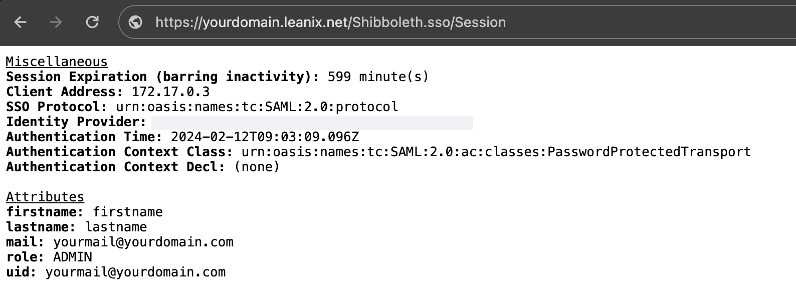 SAML Session Page