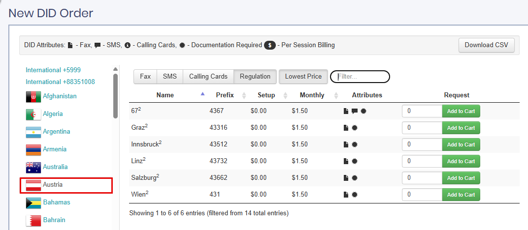 Screenshot of the Regulation filter applied to the catalog
