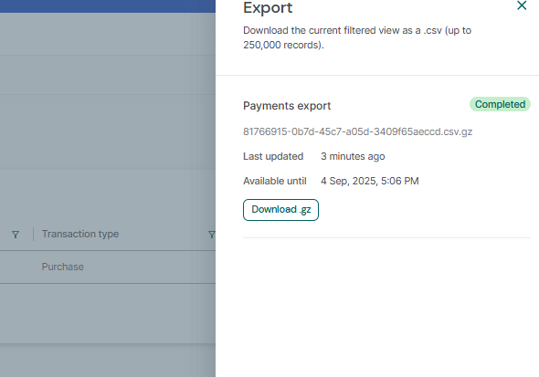 Export view