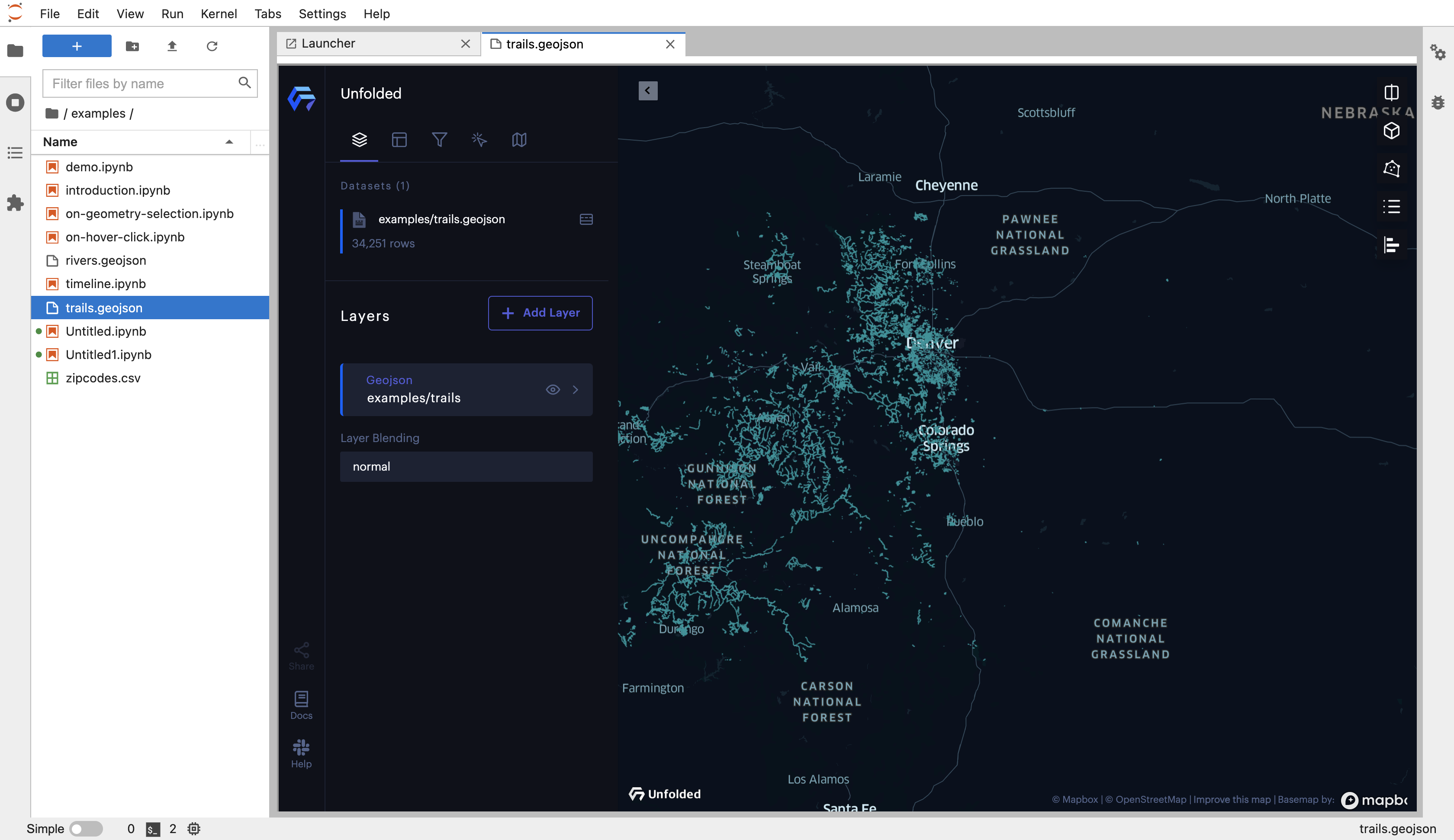 A GeoJSON layer visualized via the Studio File Handler.