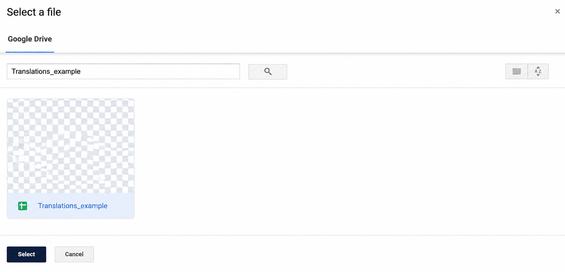 Google Spreadsheet selector for export destination