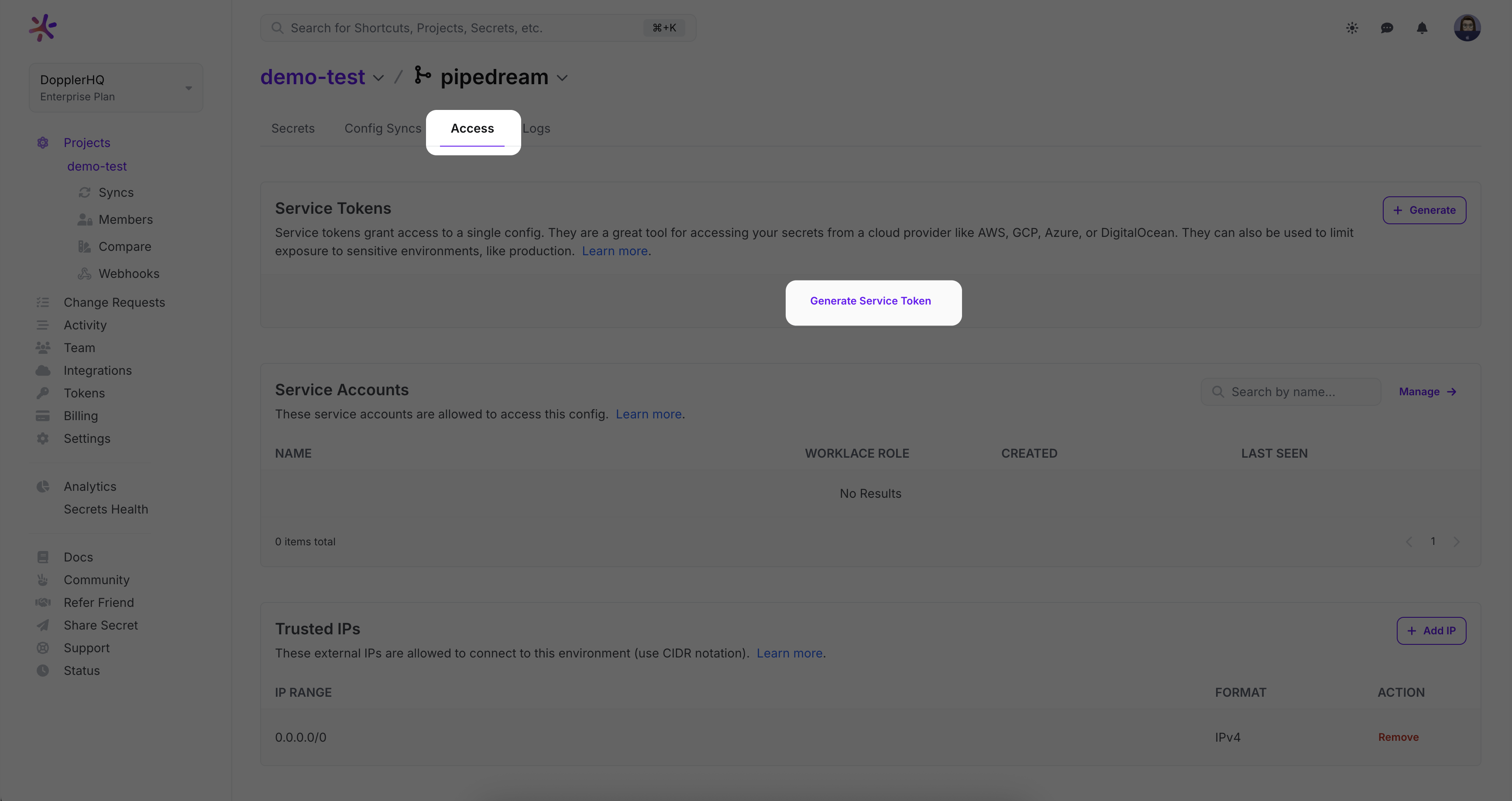 Generate a service token