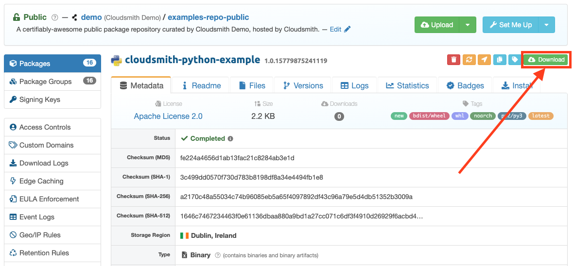 dl-button-public-package.png Download button on package detail page (public repository)