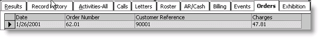 Manage customers window - Orders tab Manage customers window - Orders tab