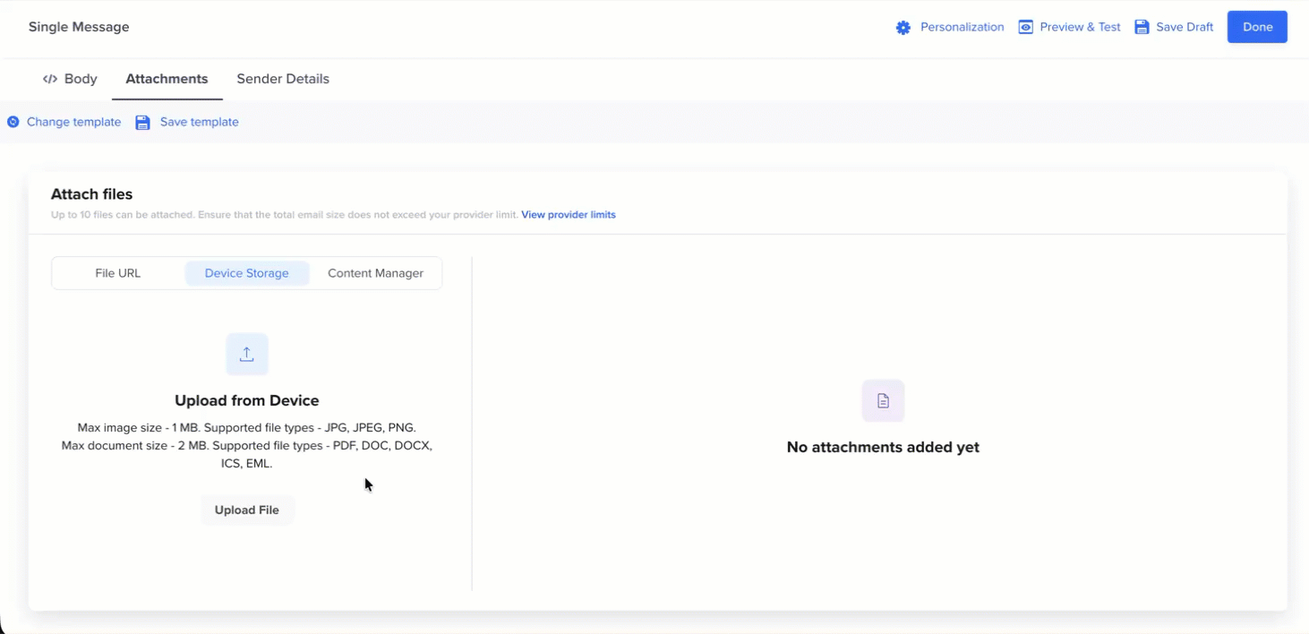 Attach Files via Device Storage