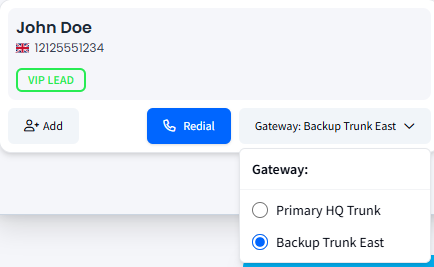 Screenshot with selecting a gateway