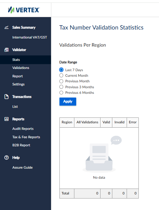 Tax Number Validation Statistics UI