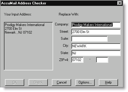 The AccuMail Address Checker window opens.