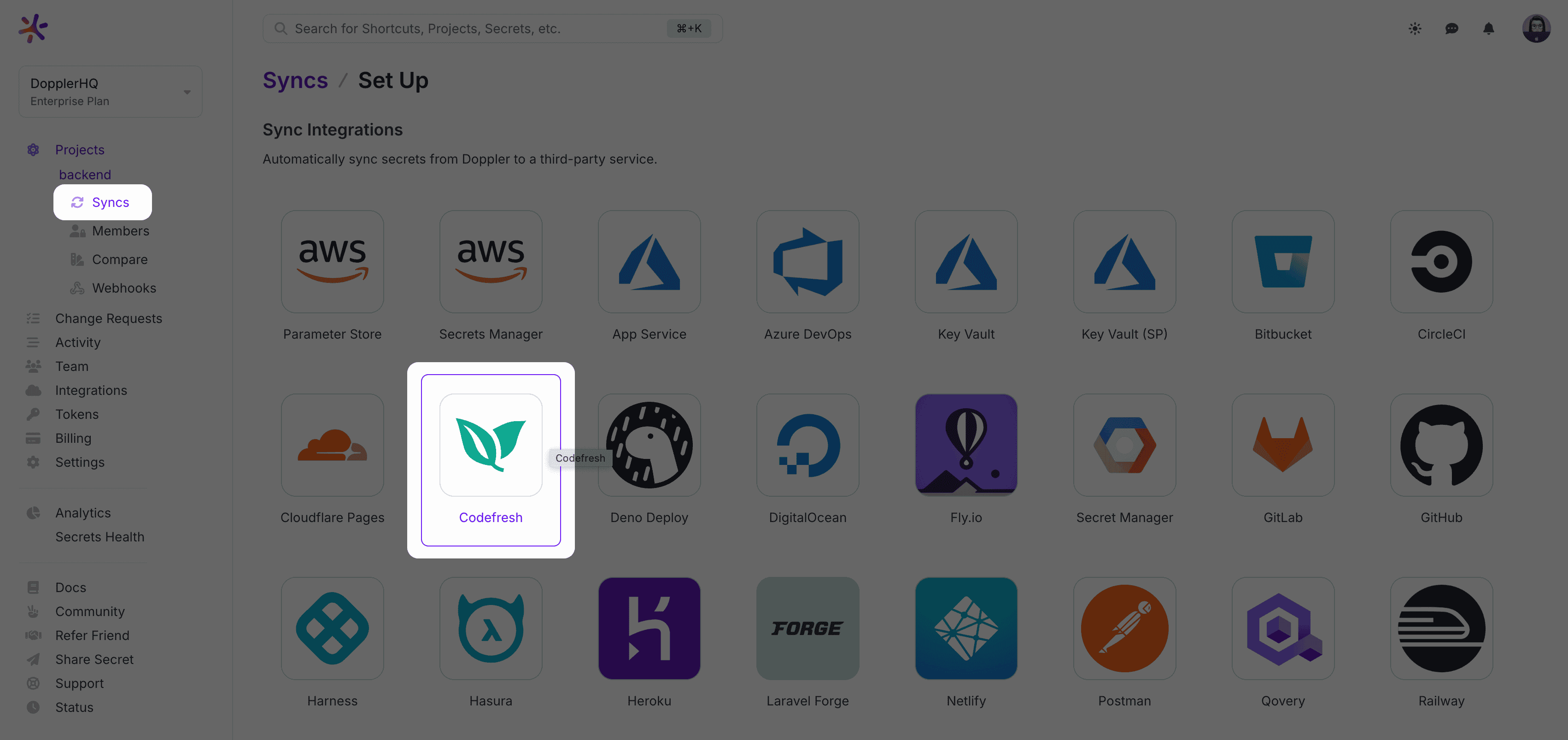 Screenshot of integration page showing Codefresh logo