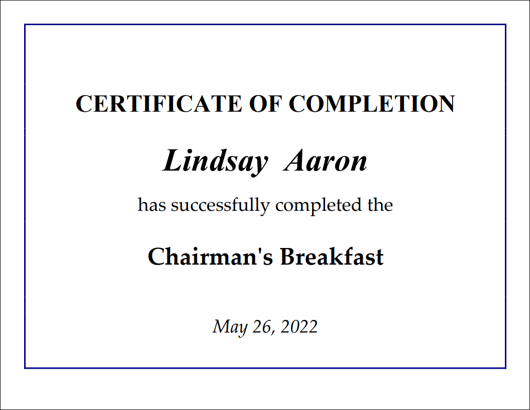 Viewing the Program Item Certificates report example