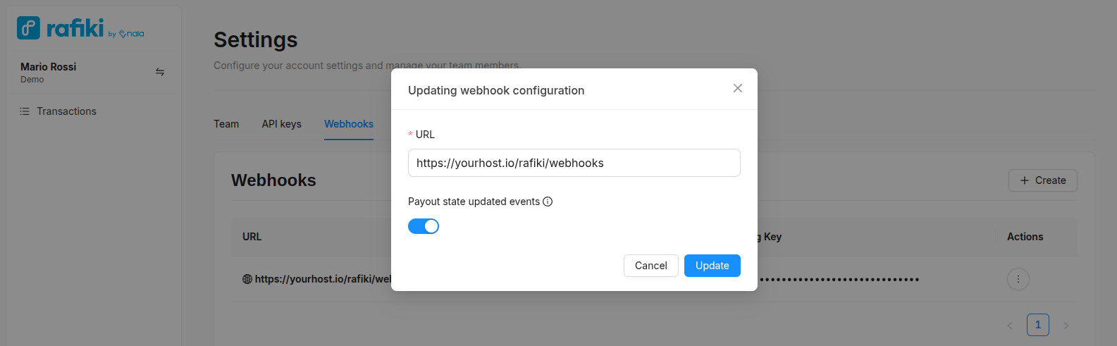 Webhooks edit modal