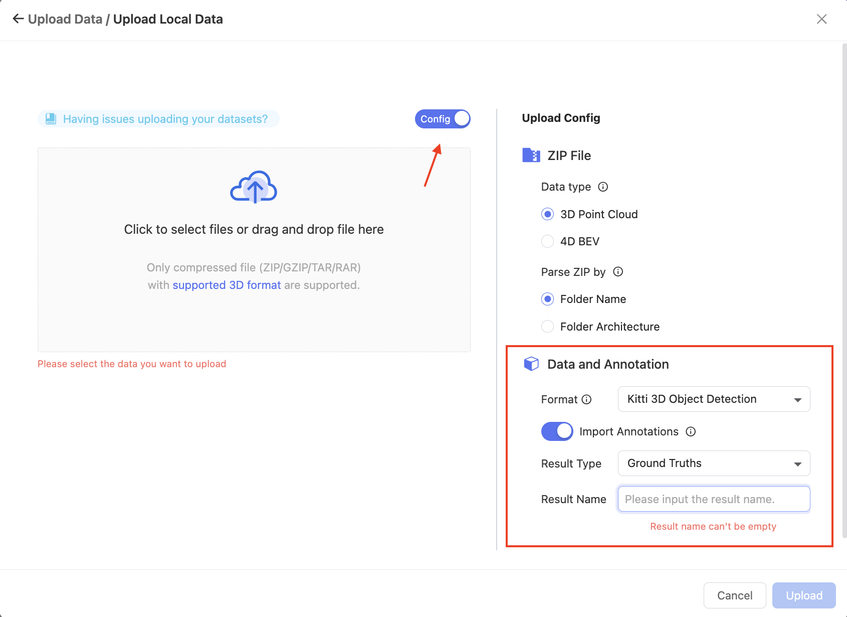 upload kitti pre-labeled data to BasicAI annotation platform