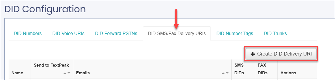 Screenshot of the **Create DID Delivery URI**option