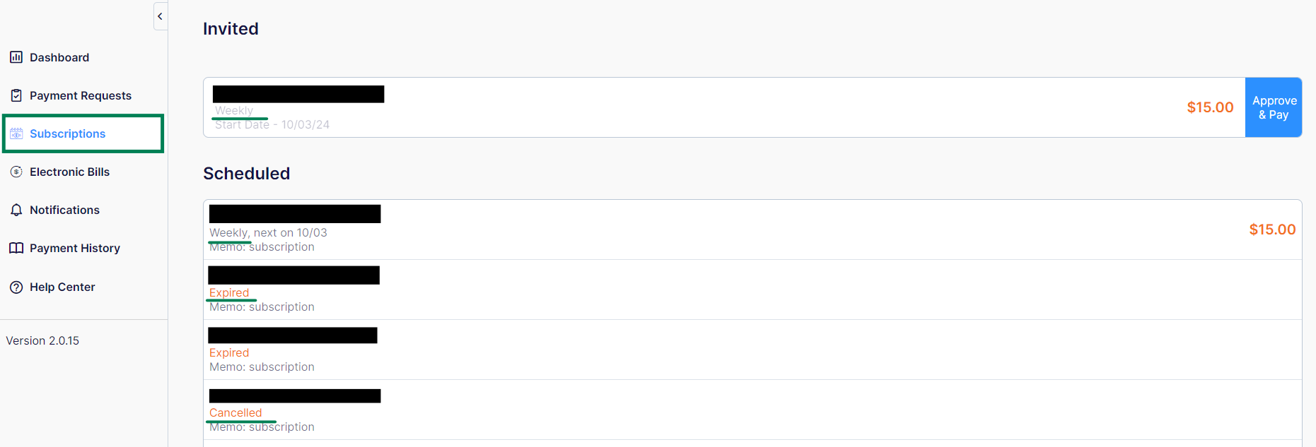 Subscriptions: Scheduled and Invites for a Customer