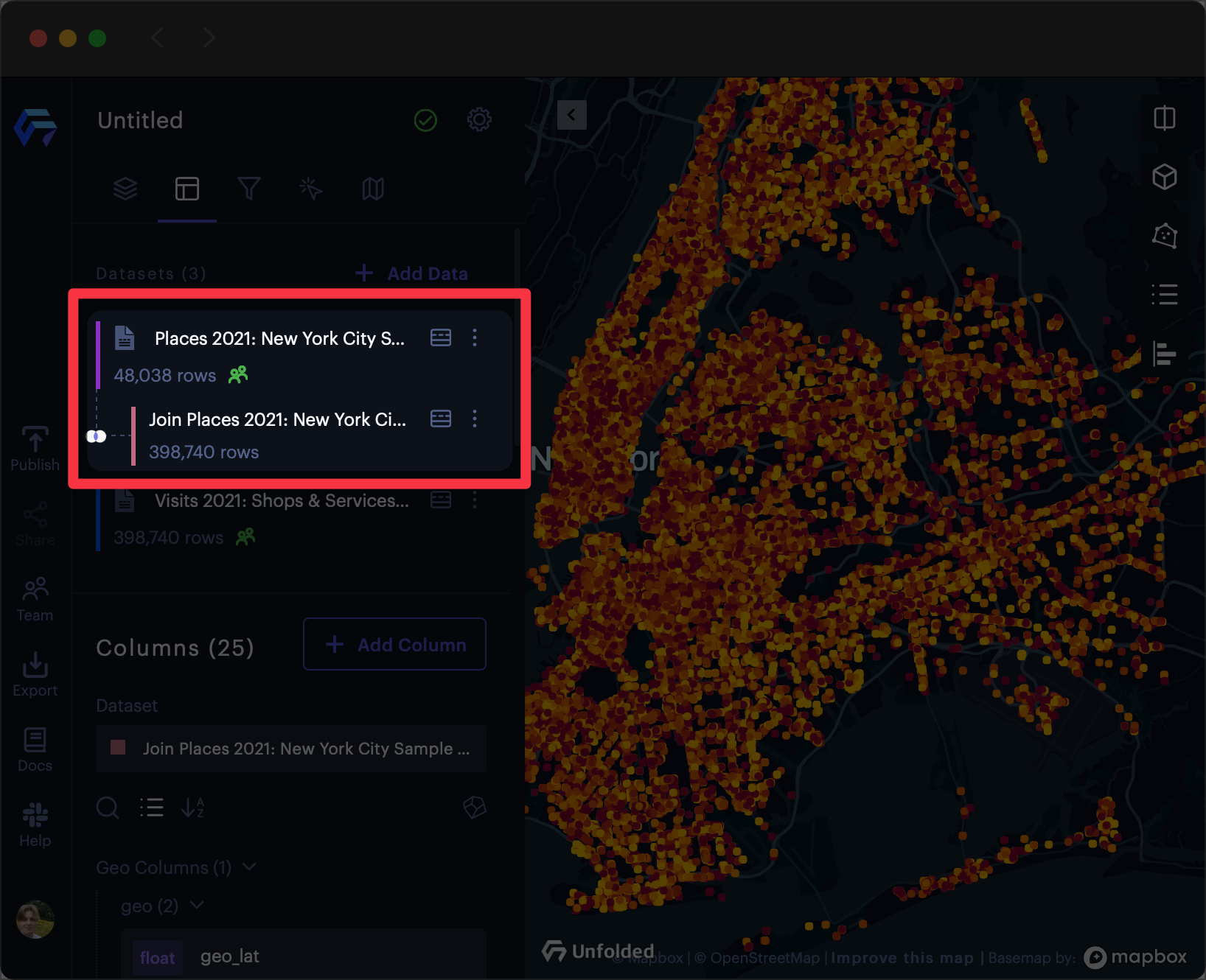 The joined dataset, linked to the left dataset from the join operation.