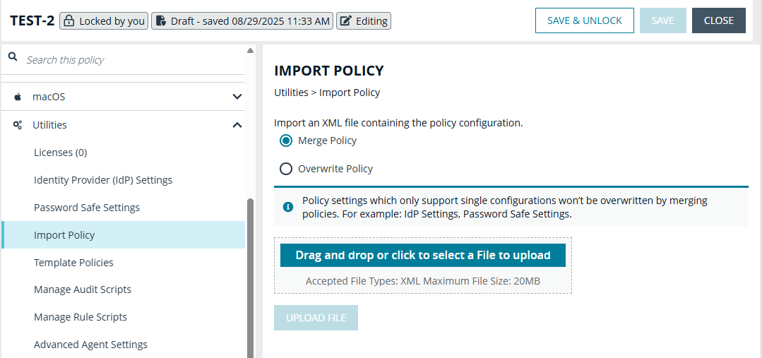 Import policy in the Policy Editor