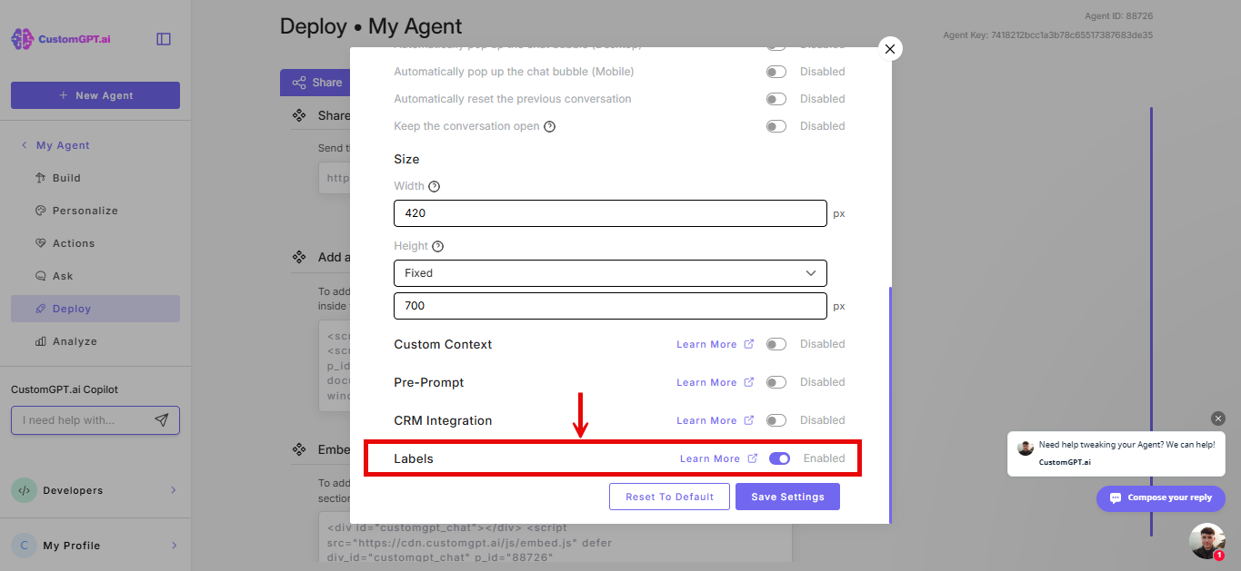 Enable labels toggle