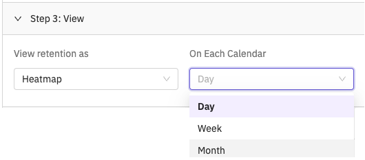 Select the time granularity to see daily, weekly, or monthly retention