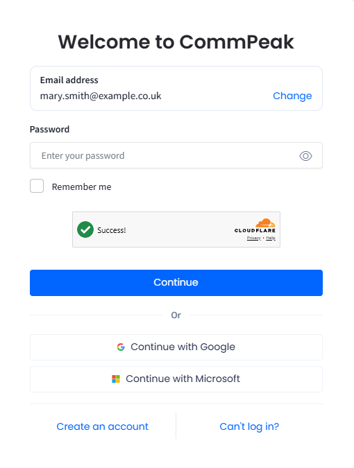 Screenshot with the Welcome to CommPeak screen