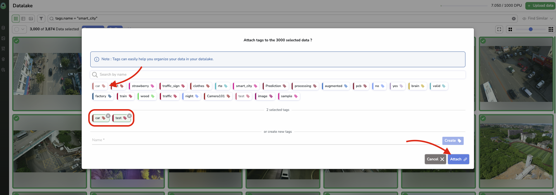 DataTag attachment modal