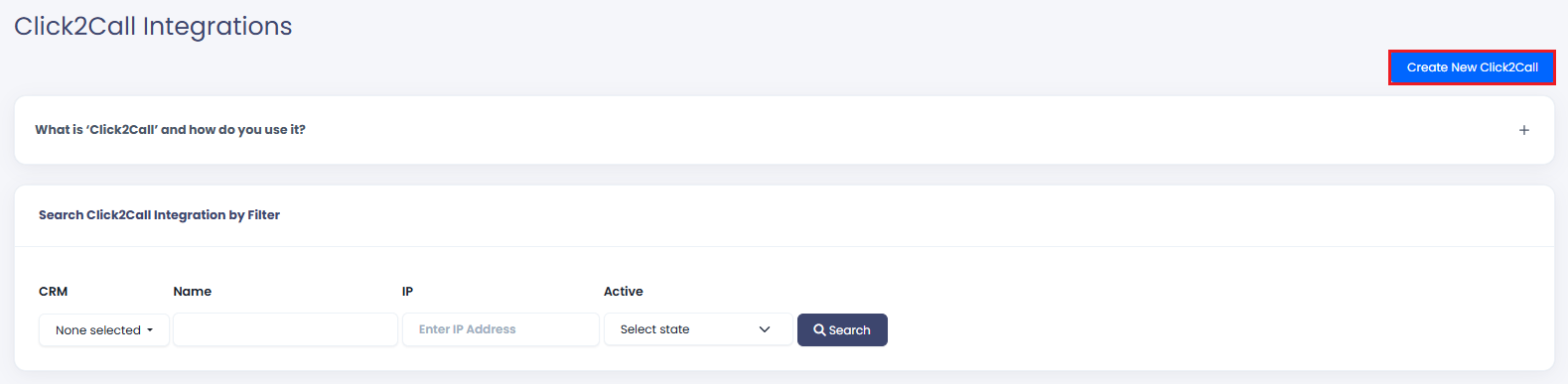 Screenshot of adding a Click2Call integration