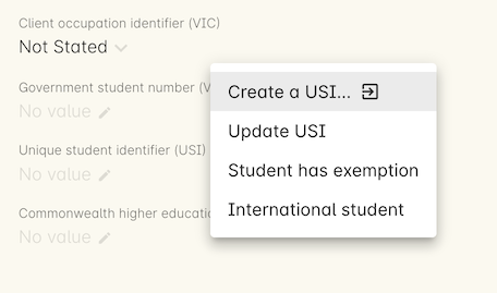 Figure 445. When there is no USI supplied,you can click on the link to open a web portal and create a new USI.