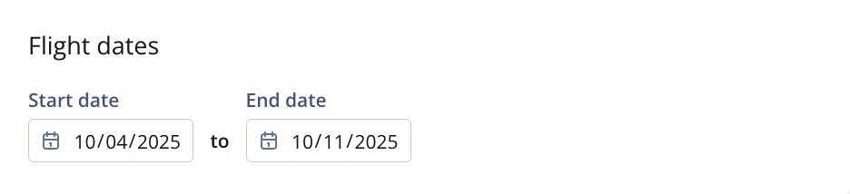Flight dates section