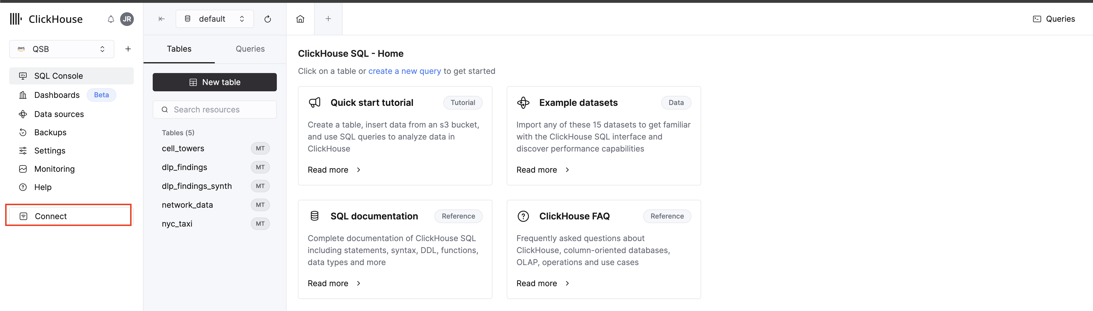 FIG. 1 - Retrieving the Connection parameters for a ClickHouse Cloud Service