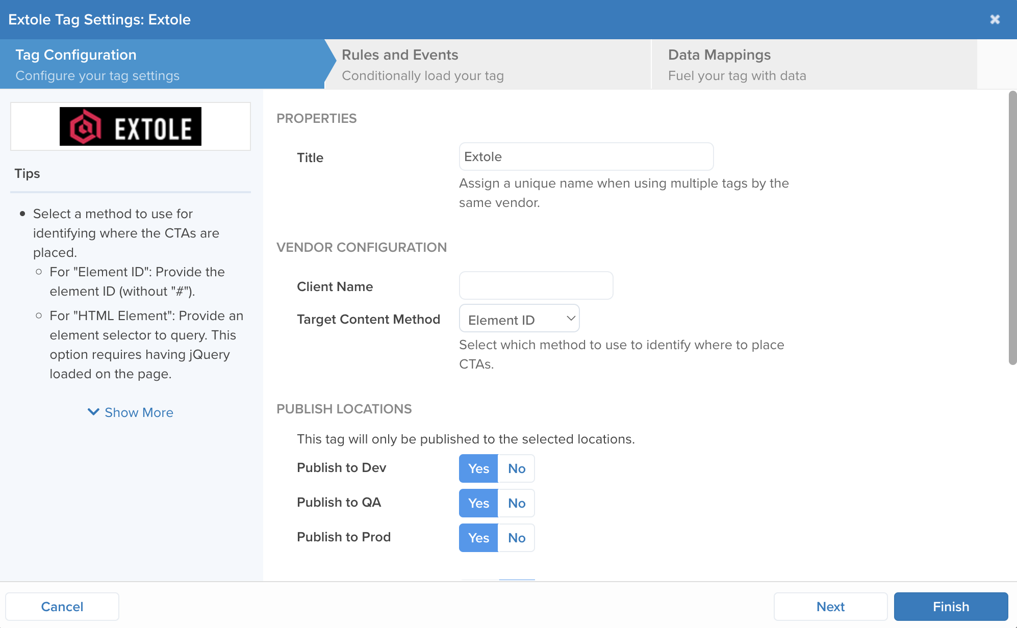 Tag Configuration page in Tealium