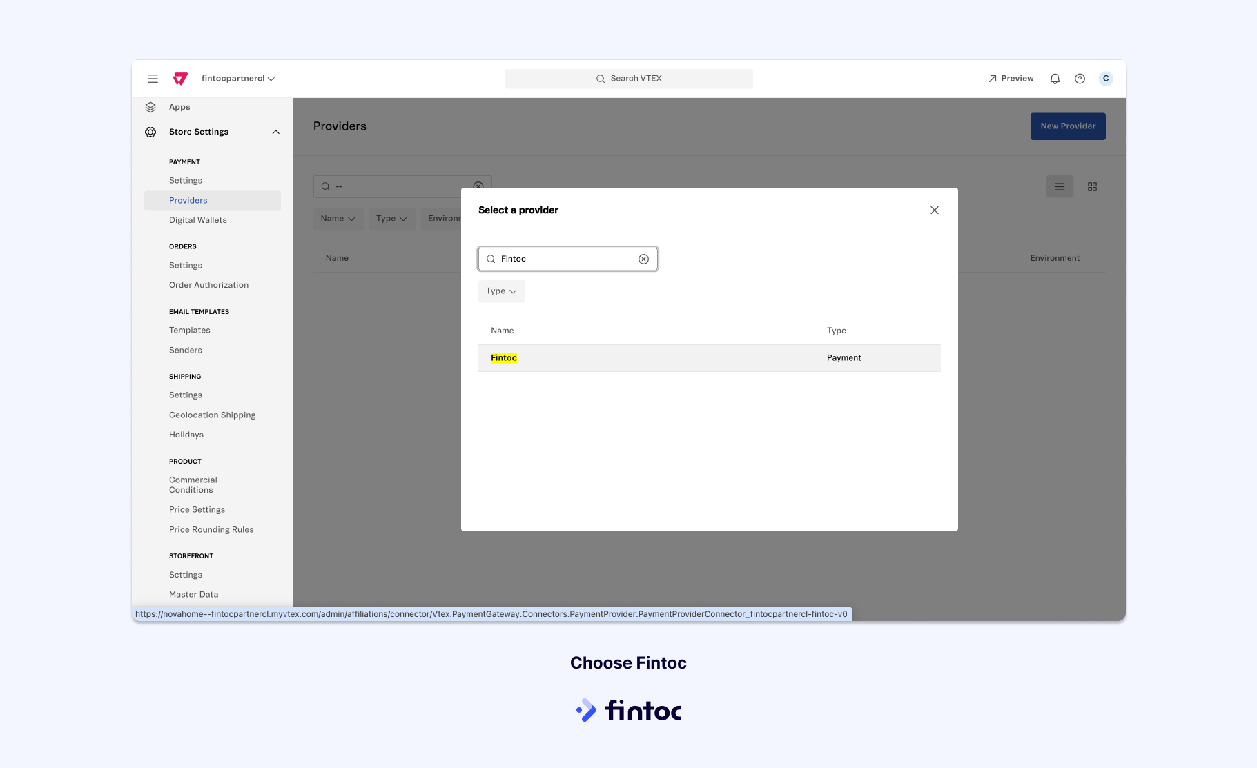 Choose Fintoc's Connector inside Gateway Affiliations