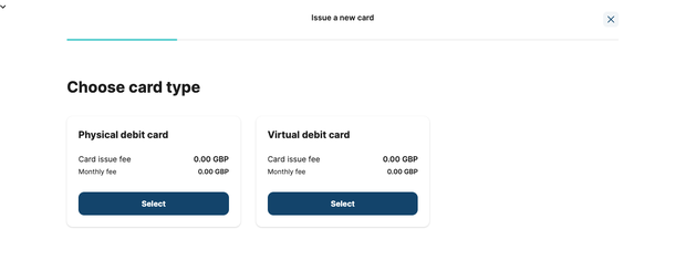 Card type selection in Issue card flow