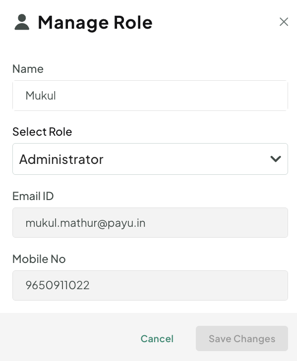 PayU Dashboard - The Edit Employee Details pop-up page is displayed.