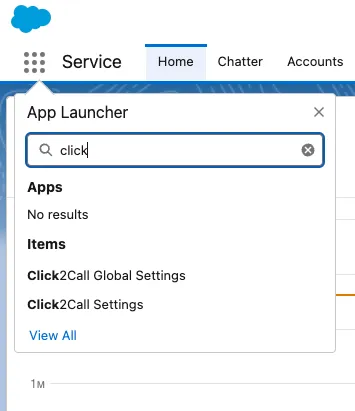 Screenshot with searching for Click2Call in the App Launcher