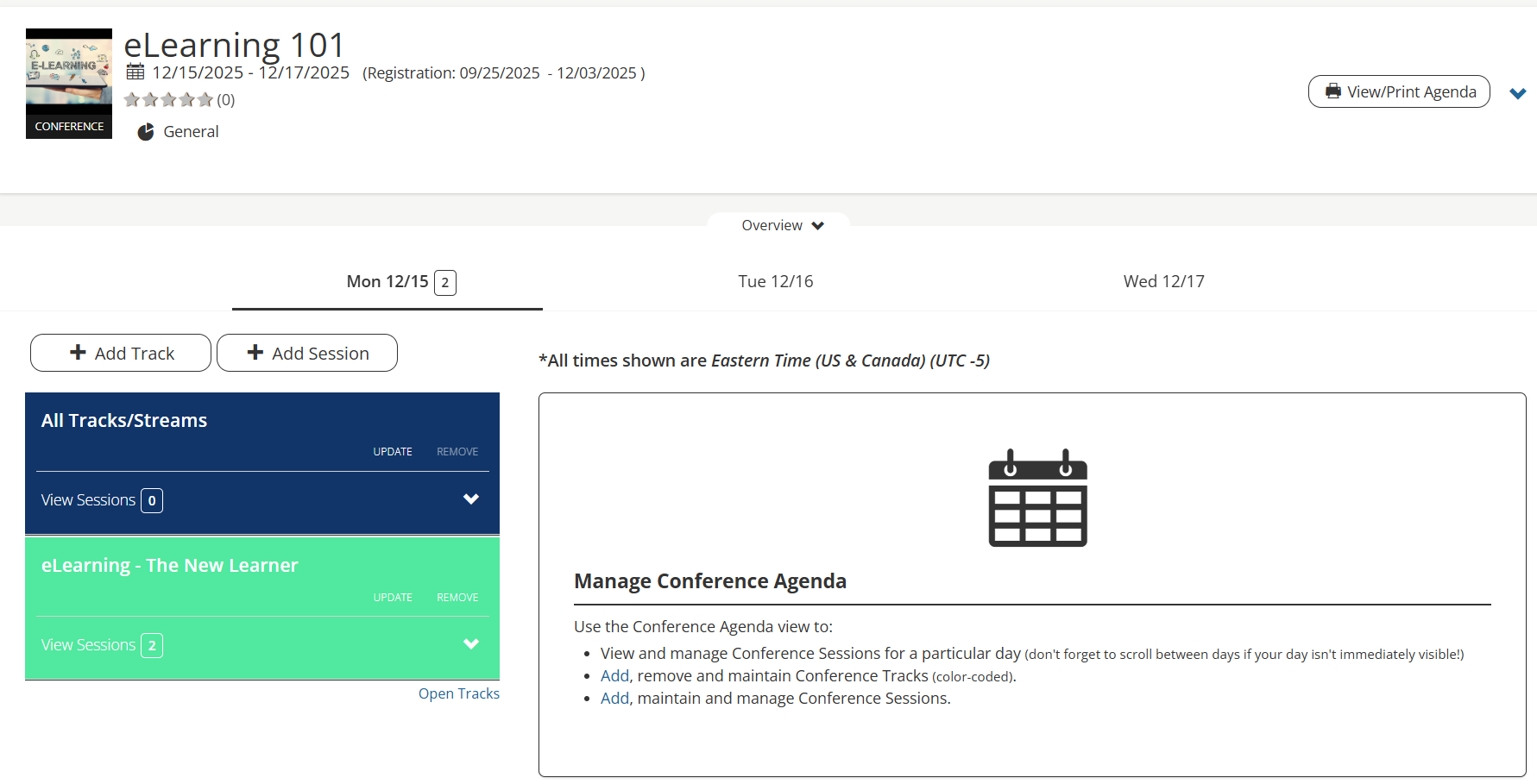 Screenshot showing conference tracks.