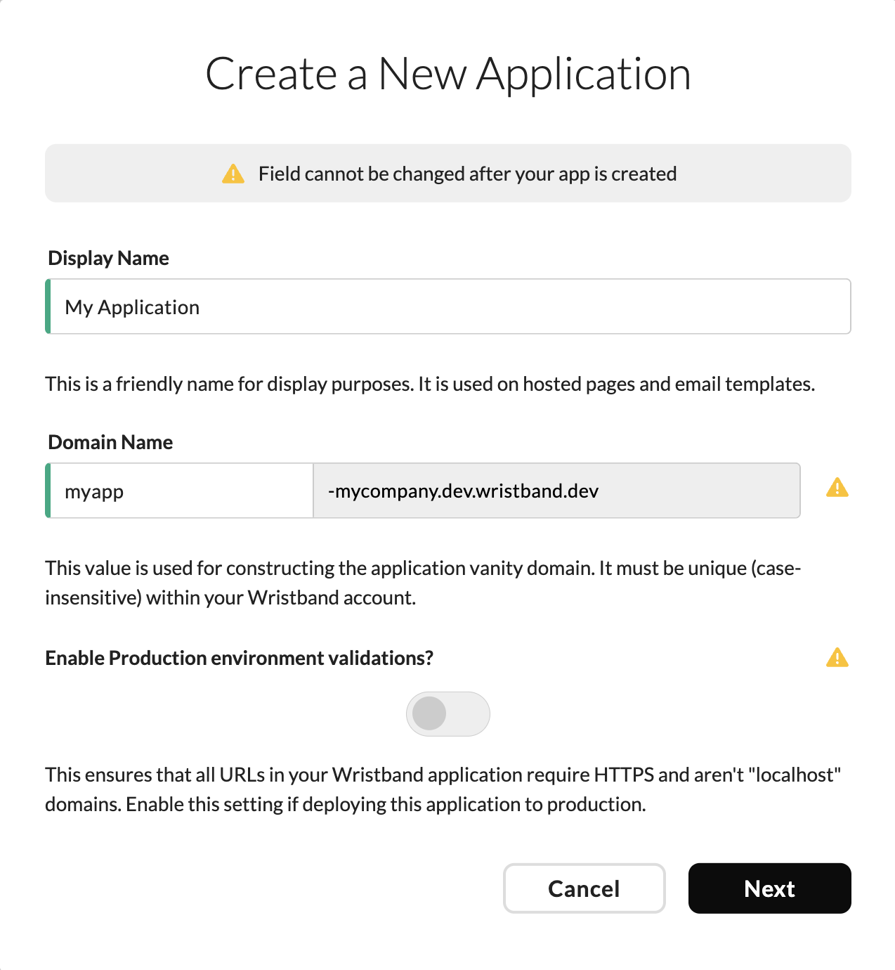 Create Application Modal in Wristband