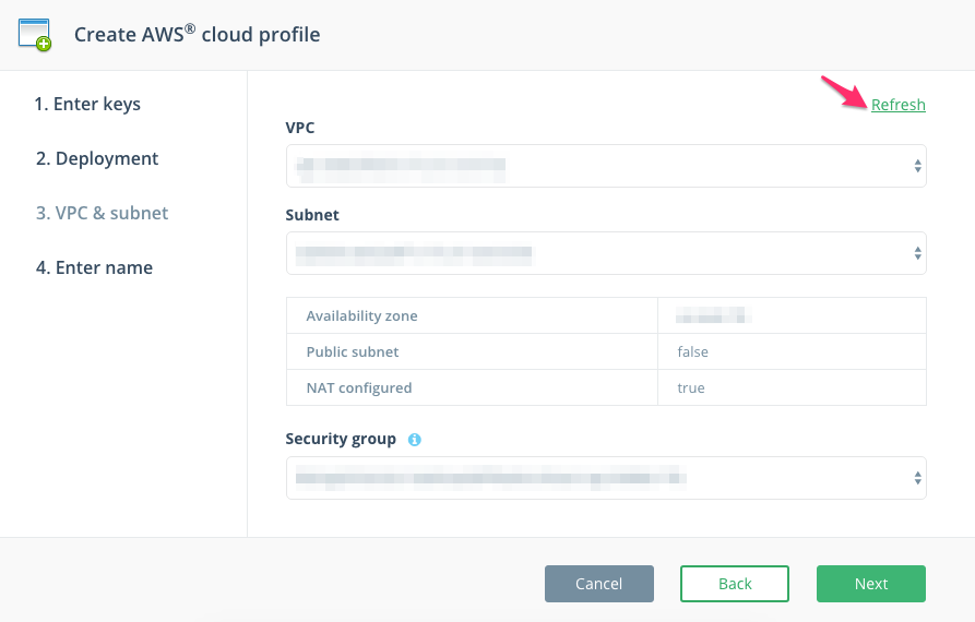 Step 3: Select your VPC, Subnet and Security Groups