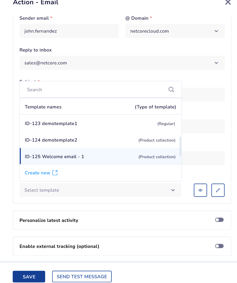 Create a new template from the Email Node.