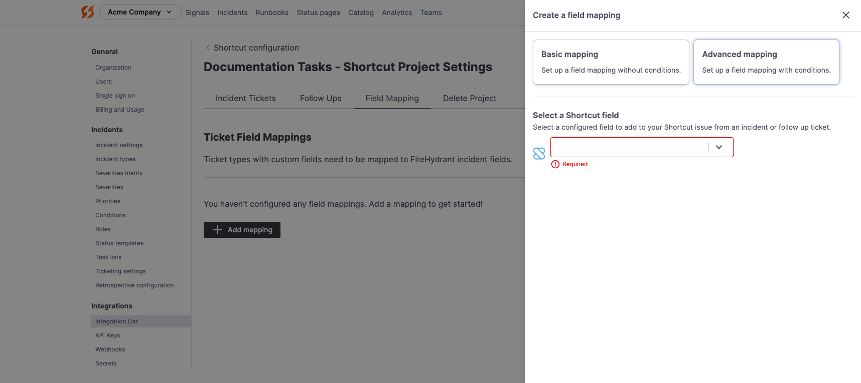 Mapping fields for Shortcut