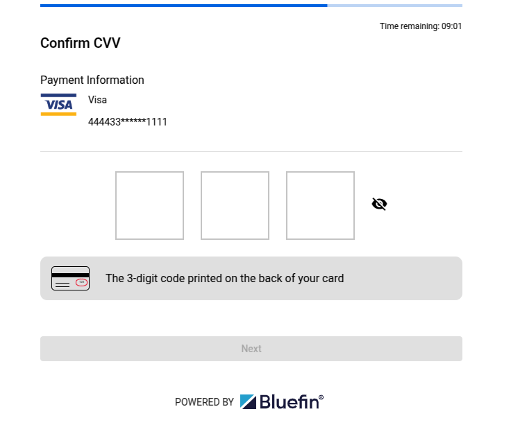 Saved Cards: Confirm <<glossary:CVV>>
