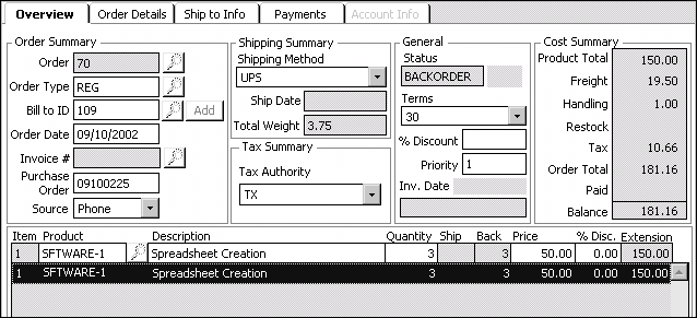 Example of a backorder