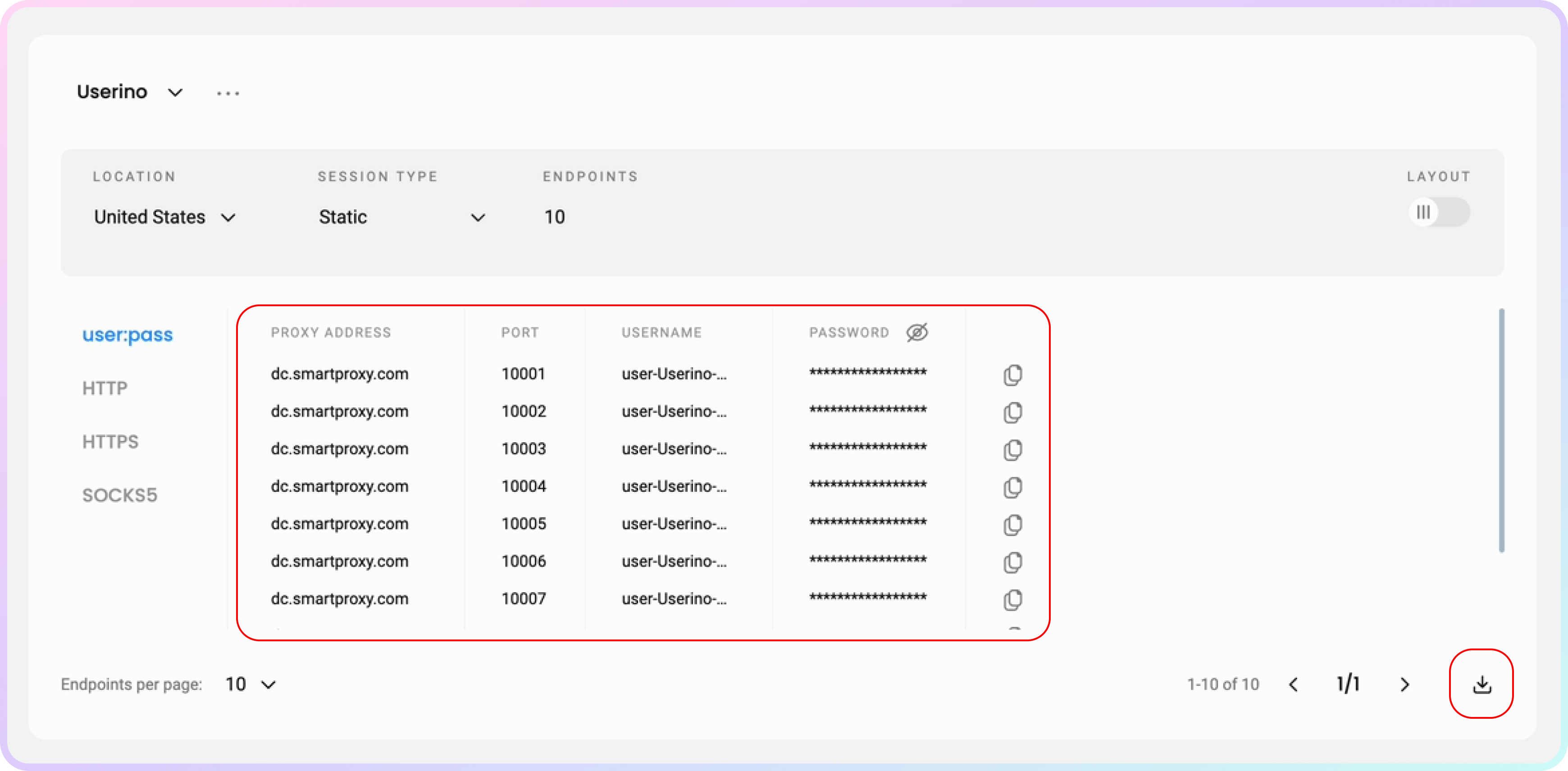 Proxy list selection.