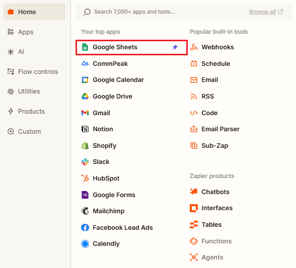 Screenshot of the Google Sheets app added