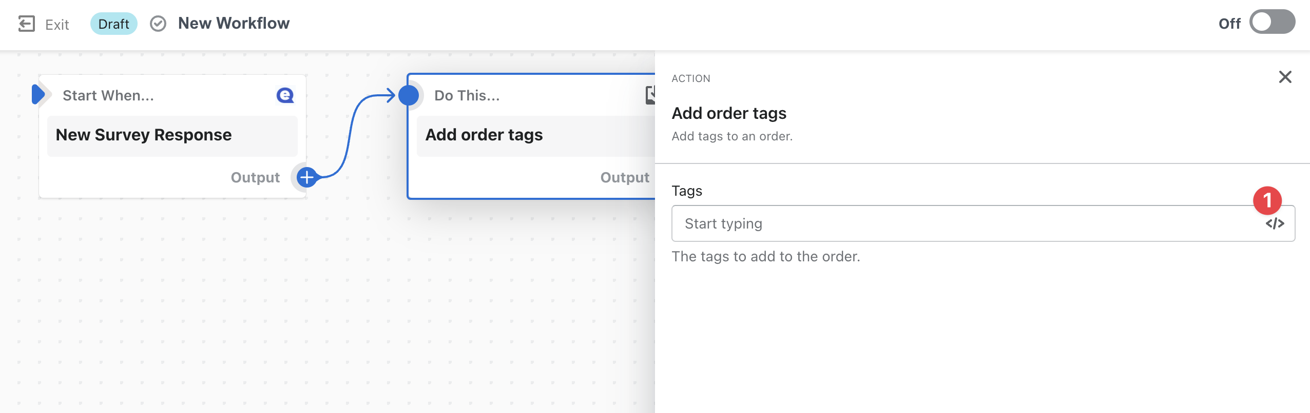 Select the template icon to see what variables you can use as tags.