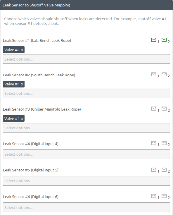 Many-to-one mapping with Sensors 1, 2, and 3 mapped to Valve 1