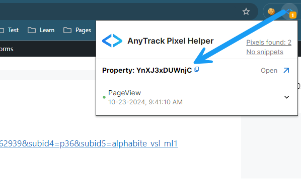 If  the AnyTrack Tag is  installed, the Pixel Helper will display your property ID