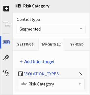 Targets tab showing a value of 1 and showing the table as an affected data element.