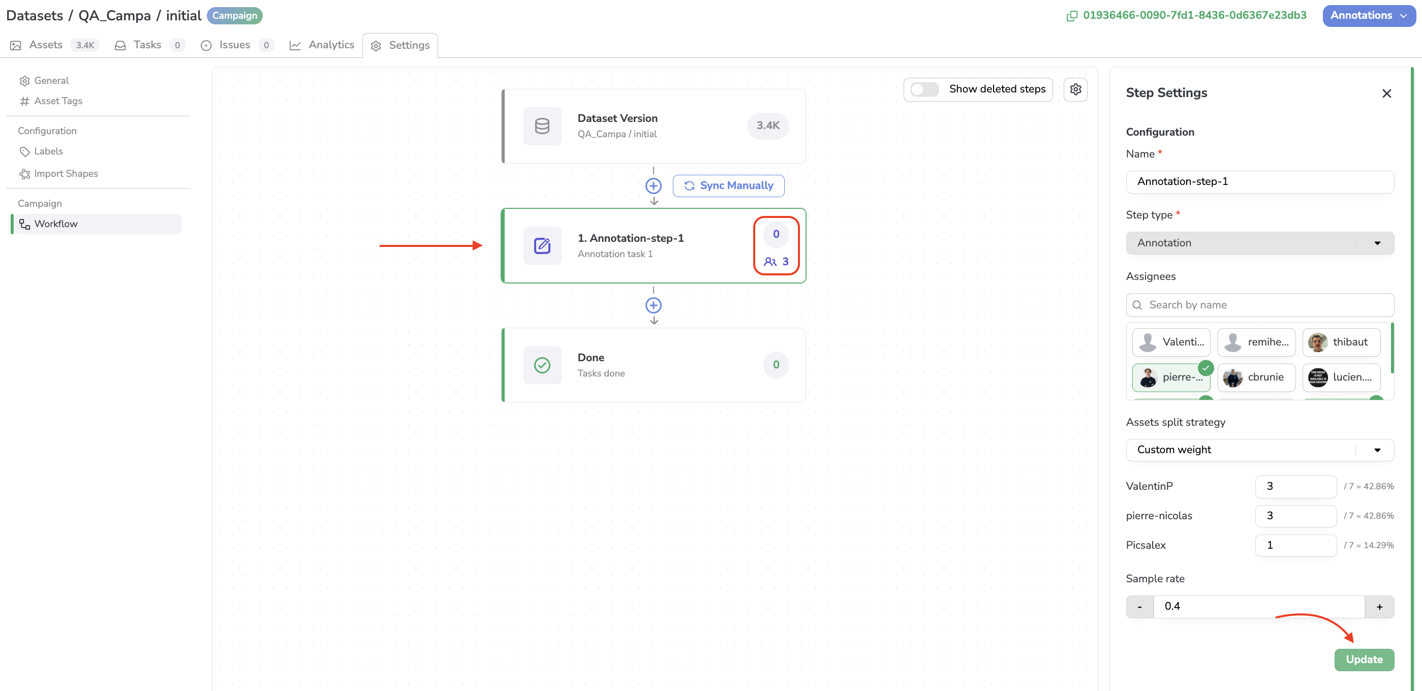 Update the configuration of an existing step