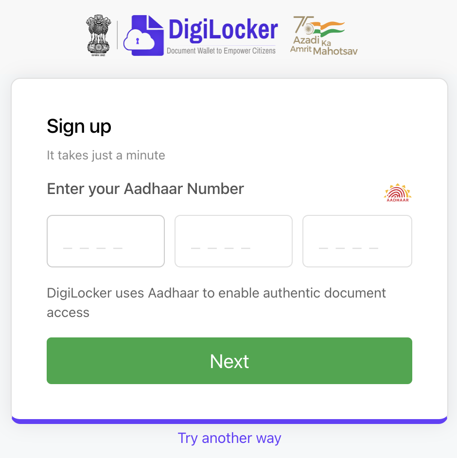 DigiLocker Aadhaar Sign Up and Sign In